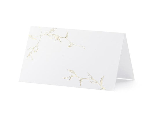Partydeco Marque-place de table Branches 9.5 x 5.5 cm, 10 pièces, blanc/doré