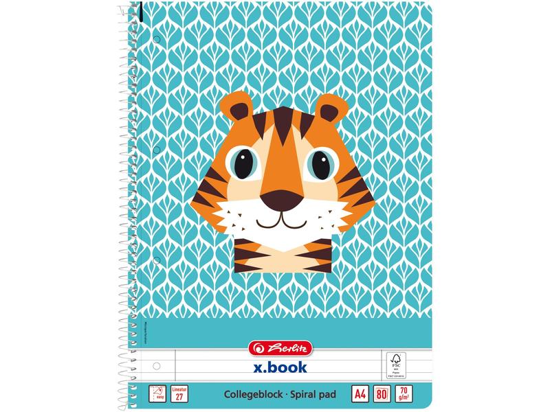 Herlitz Bloc-notes Cute Tiger A4 80 feuilles lignées