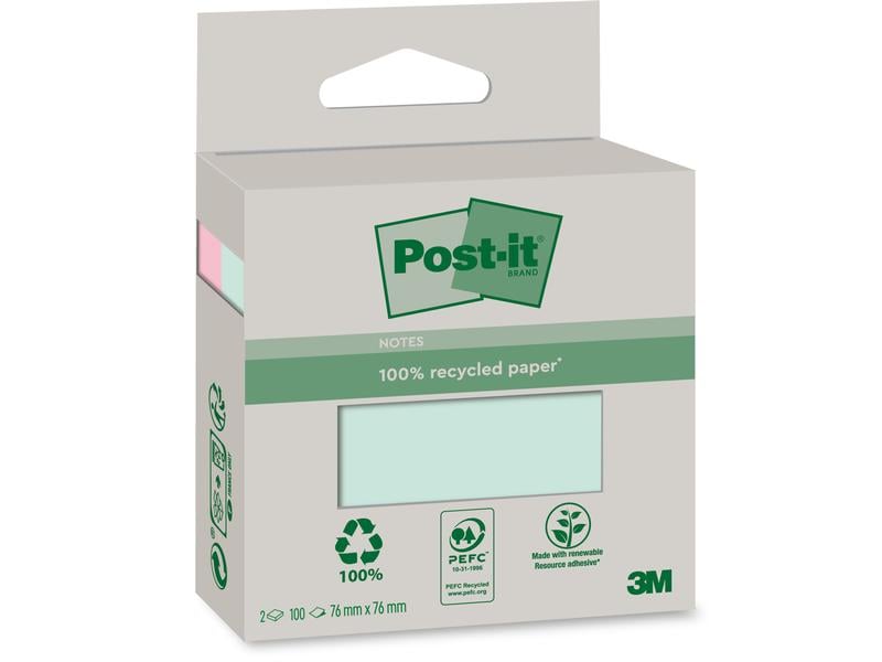 Post-it Fiche de bloc-notes Recycling Notes 7,6 x 7,6 cm, Bleu