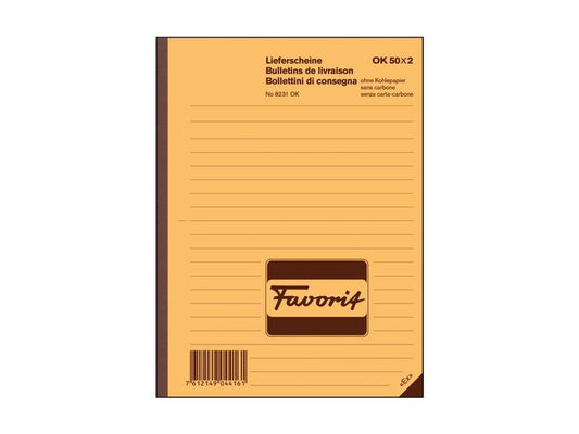 Favorit Cahier autocopiant A5 Bons de livraison, 50 x 2 feuilles