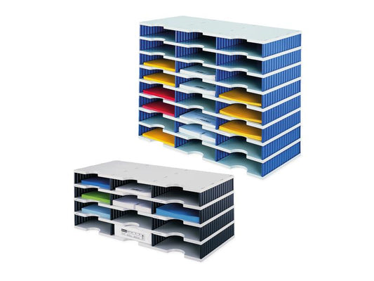 Styro Rangement pour documents Styrodoc Trio C4, gris clair/bleu, 24 compartiments