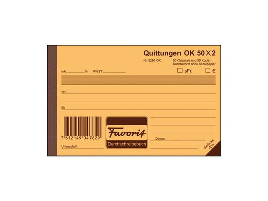 Favorit Cahier autocopiant A6 Reçus, 50 x 2 feuilles