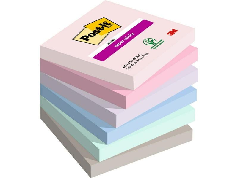Post-it Fiche de bloc-notes Super Sticky Collection Soulful, 76 mm x 76 mm