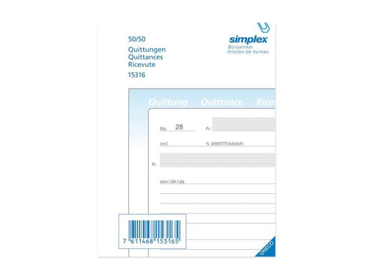 Simplex Bloc autocopiant A6 Livre de quittances