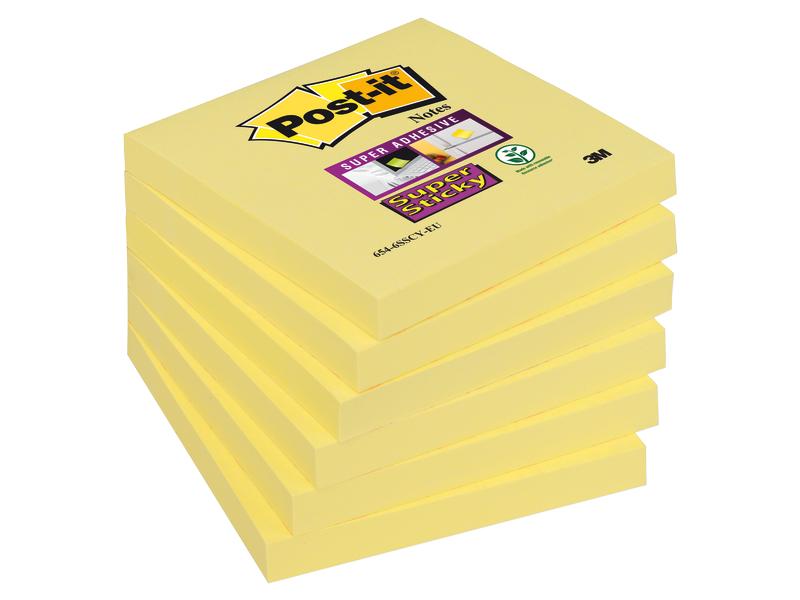 Post-it Fiche de bloc-notes Super Sticky 7.6 x 7.6 cm, 6 blocs