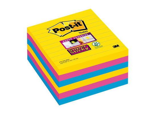 Post-it Fiche de bloc-notes Super Sticky 10.1 x 10.1 cm, 6 blocs, lignés