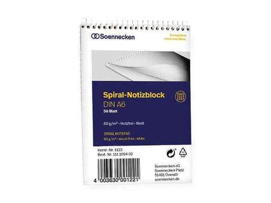 Soennecken Bloc-notes à spirale A6, 50 feuilles, quadrillées