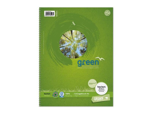 Ursusgreen Carnet de notes Green Collegeblock A4, quadrillé, 80 feuilles