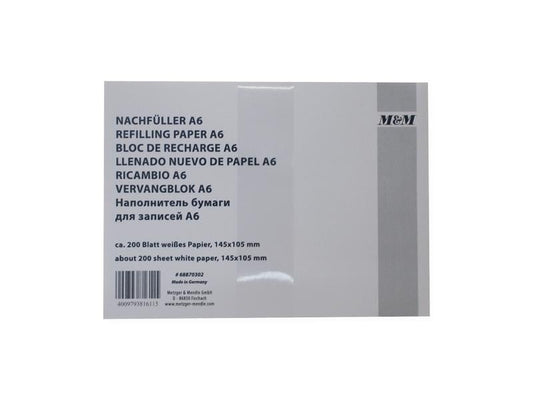 Metzger Fiche de bloc-notes Papier de rechange Blanc