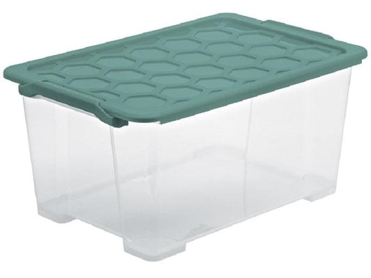 Rotho Boîte de rangement Evo Safe 44 l, Vert/Transparent