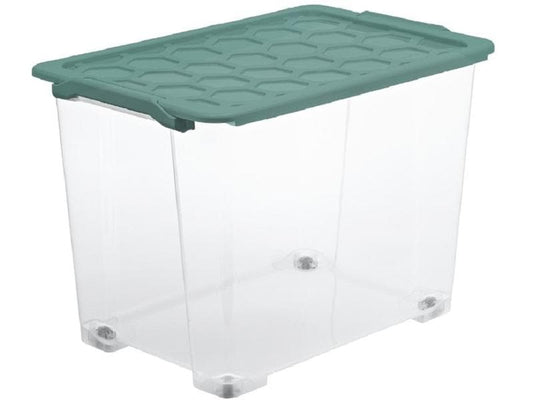 Rotho Boîte de rangement Evo Safe 65 l, Vert/Transparent