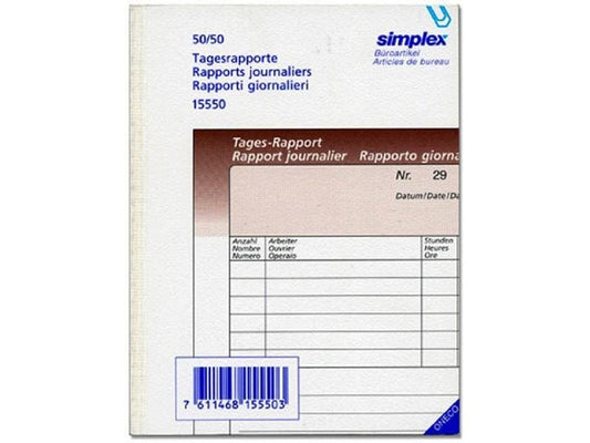 Simplex Cahier autocopiant A6 50 x 2 feuilles Rapport journalier