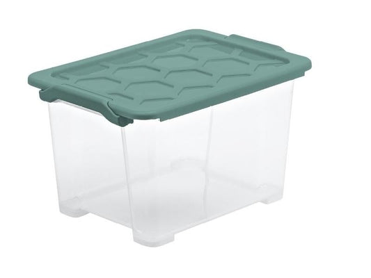 Rotho Boîte de rangement Evo Safe 15 l, Vert/Transparent