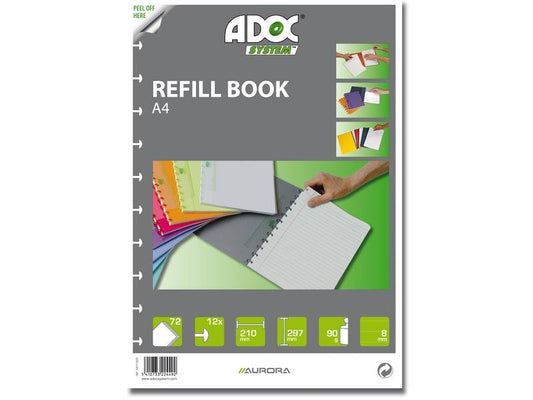 Adoc Carnet de notes Feuilles de remplacement Pap-Ex A4, ligné, 72 pièces