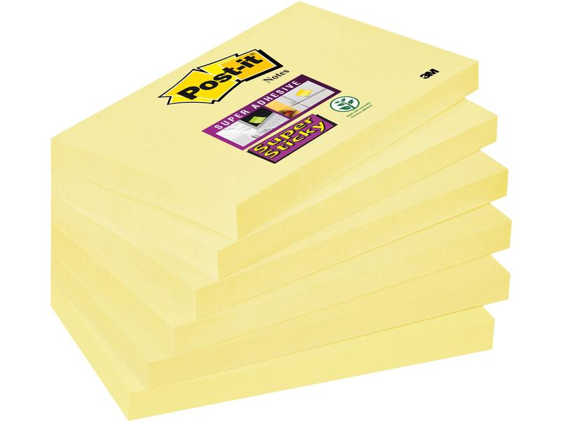 Post-it Fiche de bloc-notes Super Sticky 7.6 x 12.7 cm, 6 blocs