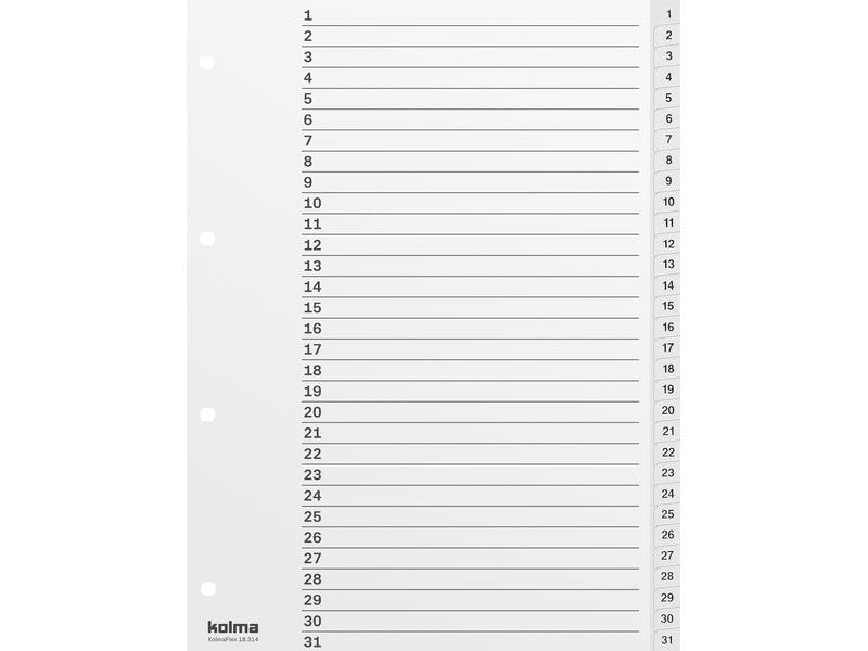 Kolma Registre A4 Blanc, PP 1-31