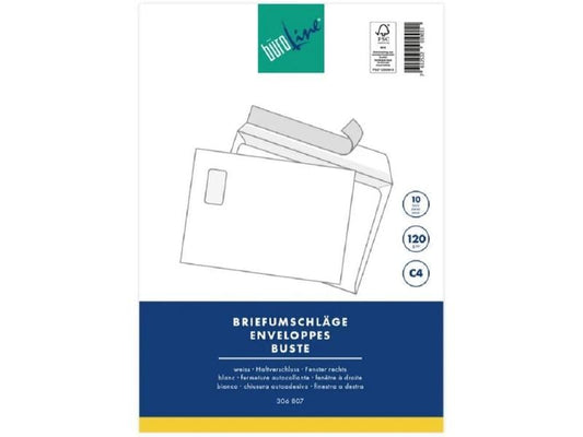 Büroline Enveloppe avec fenêtre C4 Blister Blanc, 10 pièces