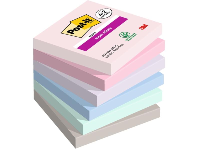 Post-it Fiche de bloc-notes Super Sticky Promotion 7.6 x 7.6 cm, 6 blocs