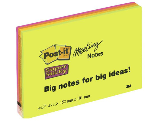 Post-it Fiche de bloc-notes Post-it Super Sticky 15.2 x 10.1 cm 4 blocs