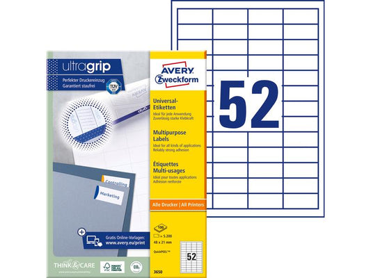 Avery Zweckform Étiquettes universelles 3650 48 x 21 mm, 100 feuille