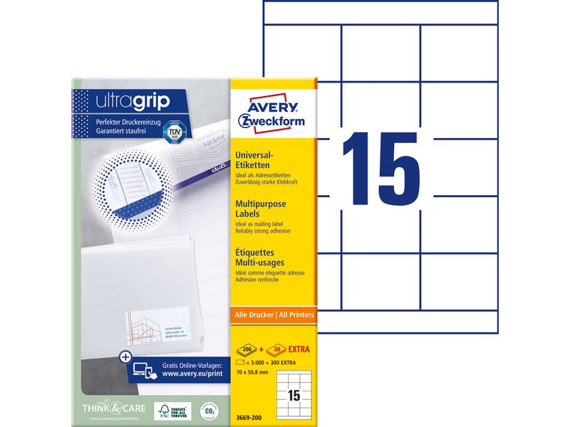 Avery Zweckform Étiquettes universelles 3669 70 x 50.8 mm, 220 feuille
