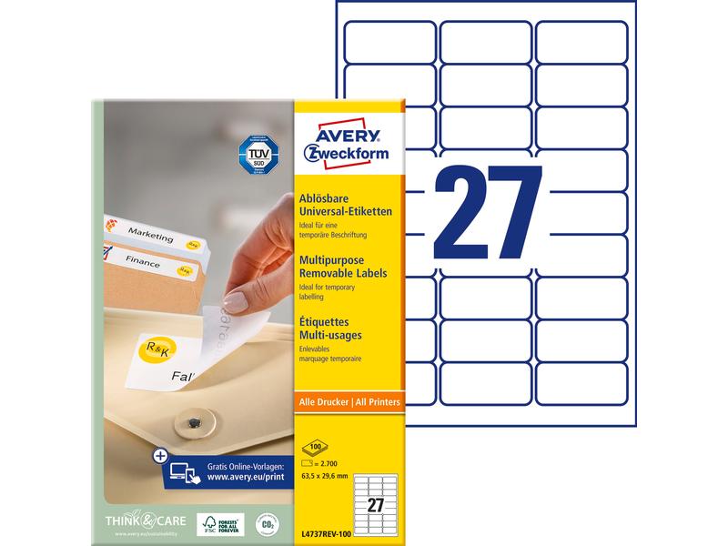 Avery Zweckform Étiquettes universelles Stick + Lift 63.5 x 29.6 mm, 100 feuille