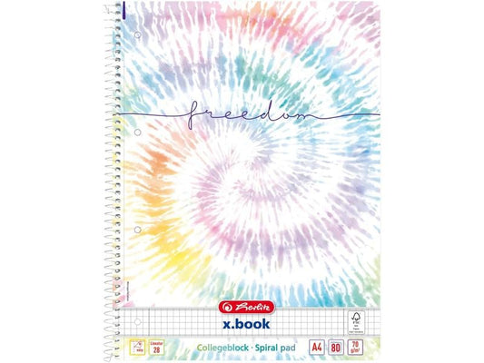 Herlitz Bloc-notes à spirale Nouvelle liberté baltique Quadrillé, 80 feuilles, A4