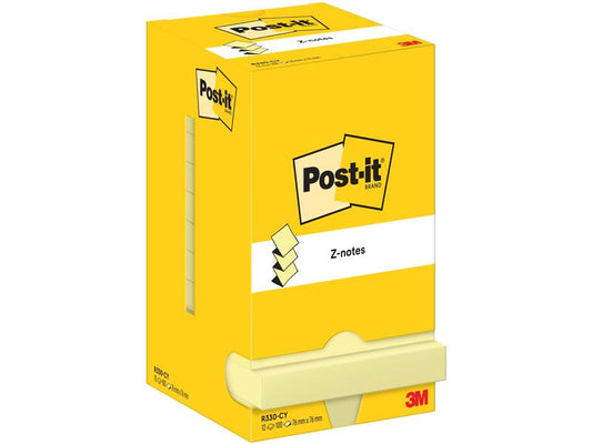 Post-it Fiche de bloc-notes Z-Notes 76 x 76 mm, Jaune, 12 blocs