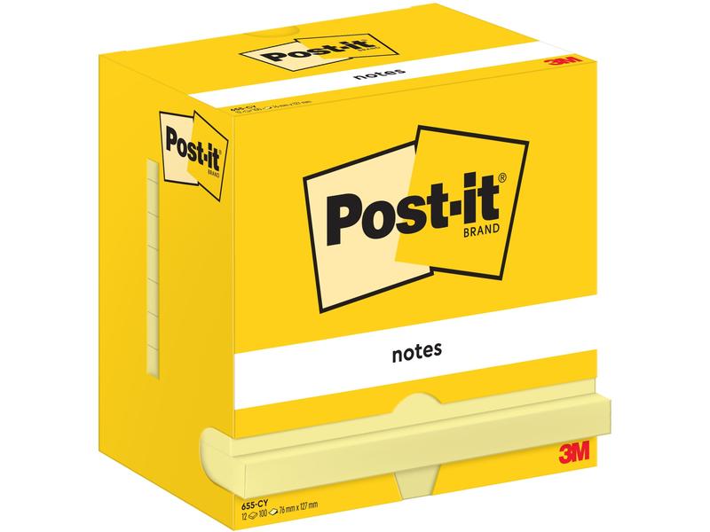 Post-it Fiche de bloc-notes 127 x 76 mm, Jaune, 12 blocs
