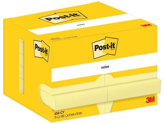Post-it Fiche de bloc-notes 76 x 51 mm, Jaune, 12 blocs