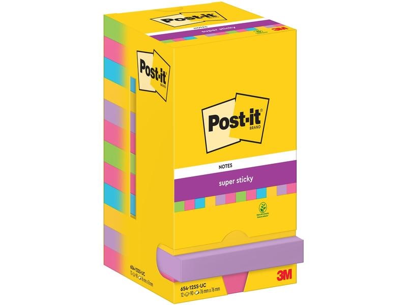 Post-it Fiche de bloc-notes Super Sticky 76 x 76 mm, multicolore