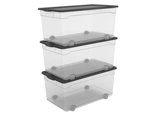 Rotho Boîte de rangement 3 pièces, Noir/Transparent