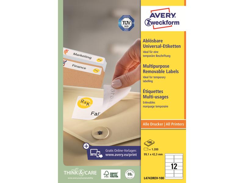 Avery Zweckform Étiquettes universelles Stick + Lift 99.1 x 42.3 mm, 100 feuille