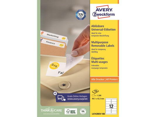 Avery Zweckform Étiquettes universelles Stick + Lift 99.1 x 42.3 mm, 100 feuille