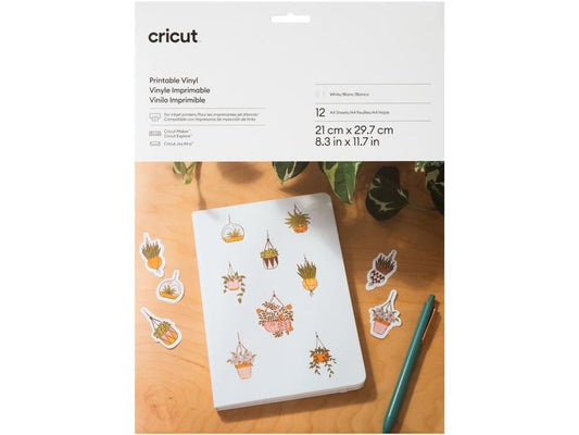Cricut Film de vinyle Joy Xtra imprimable A4, 12 pièces, Blanc