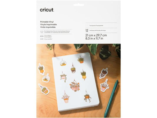 Cricut Film de vinyle Joy Xtra imprimable A4, 12 pièces, Transparent