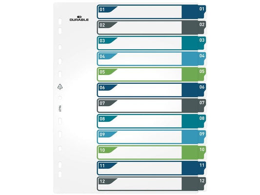 DURABLE Registre A4+, 1-12, 5 couleurs