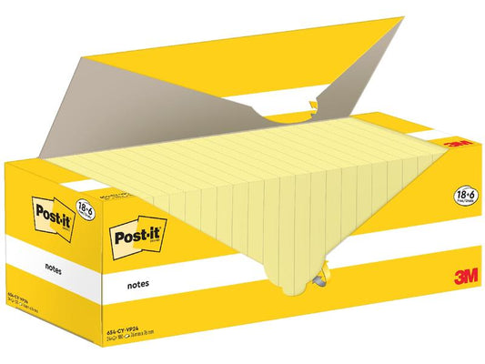 Post-it Fiche de bloc-notes 3M, 76 x 76 mm, 18+6 blocs, jaune