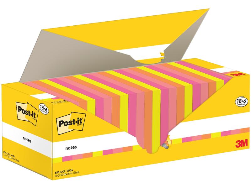 Post-it Fiche de bloc-notes 3M, 76 x 76 mm, 18+6 blocs, multicolore
