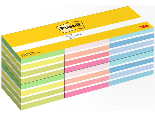 Post-it Fiche de bloc-notes 3M, 76 x 76 mm, 6 blocs, différentes couleurs