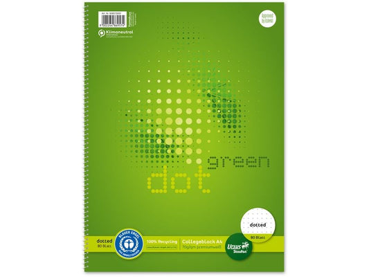Ursusgreen Collegeblock A4, à pois, perforé 4 fois