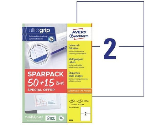 Avery Zweckform Étiquettes universelles 210 x 148 mm,130 étiquettes / 65 feuilles