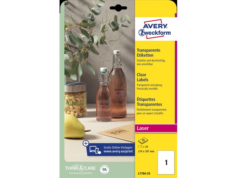 Avery Zweckform Étiquettes de bouteille clair comme du cristal 210 x 297 mm