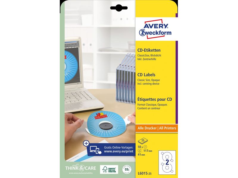Avery Zweckform Étiquettes pour CD L6015-25 Ø 117 mm