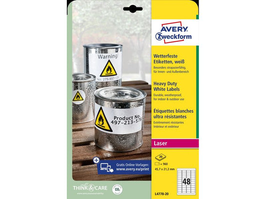 Avery Zweckform Étiquettes universelles L4778-20 Résistant aux intempéries
