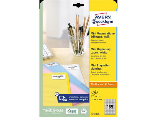 Avery Zweckform Mini-étiquettes L7658-25 25.4 x 10 mm