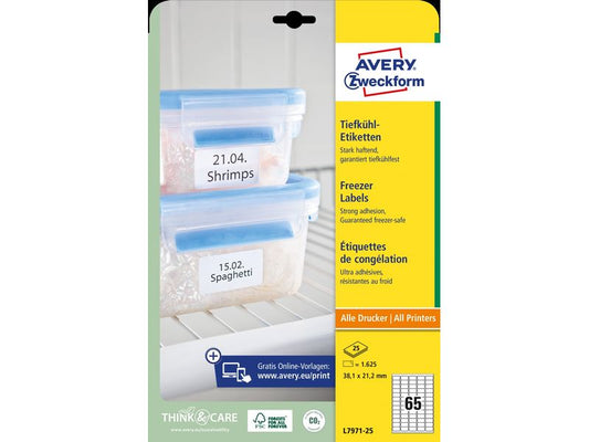 Avery Zweckform Étiquettes pour réfrigération 38.1 x 21.2 mm, 25 feuille