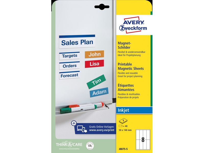 Avery Zweckform Panneaux magnétiques 50 x 140 mm, 5 feuille