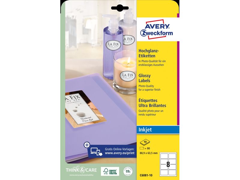 Avery Zweckform Étiquettes multi-usage 88.9 x 63.5 mm, 10 feuille