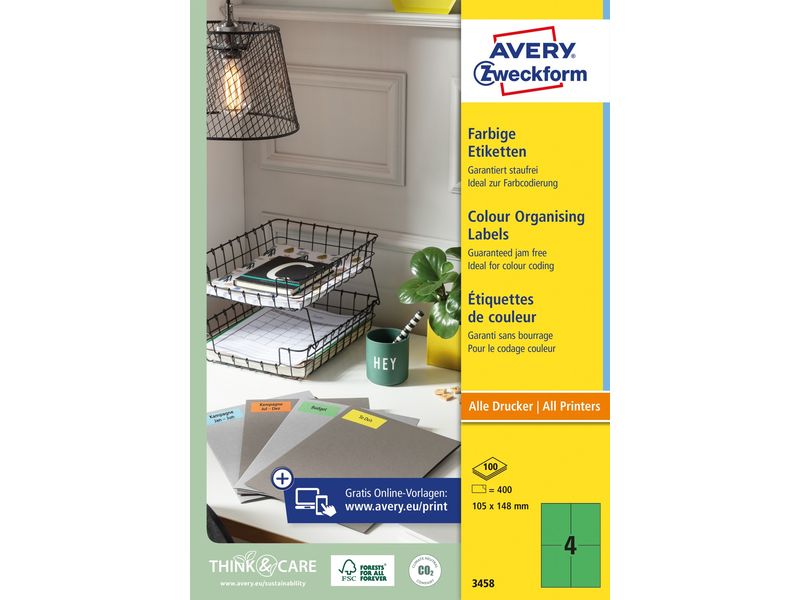Avery Zweckform Étiquettes universelles Vert, 100 Feuille